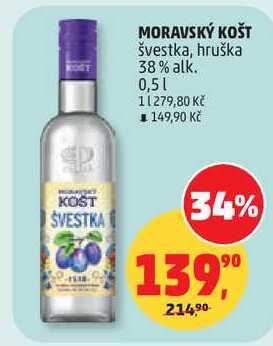 MORAVSKÝ KOŠT švestka, hruška 38% alk., 0,5 l