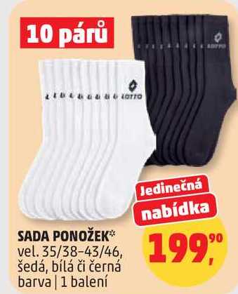 SADA PONOŽEK vel. 35/38-43/46, šedá, bílá či černá barva, 1 balení 