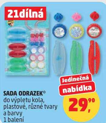 SADA ODRAZEK do výpletu kola, plastové, různé tvary a barvy, 1 balení 