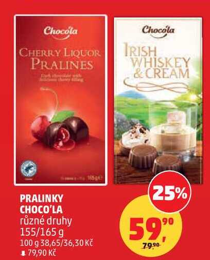 PRALINKY CHOCO'LA různé druhy, 155/165 g 