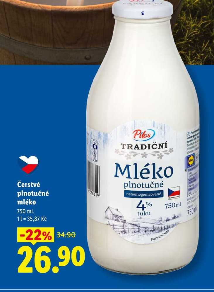 Čerstvé plnotučné mléko, 750 ml 