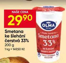OLMA Smetana ke šlehání čerstvá 33% 200 g