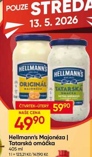 Hellmann's tatarská omáčka, majonéza 405ml, vybrané druhy
