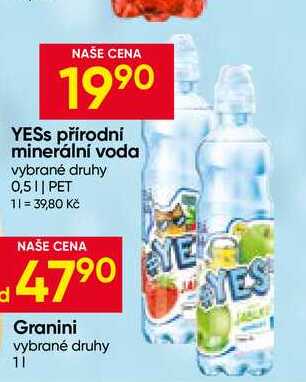 YESS přírodní minerální voda vybrané druhy 0,5l