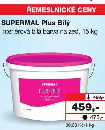 SUPERMAL Plus Bílý interiérová bílá barva na zeď, 15 kg 