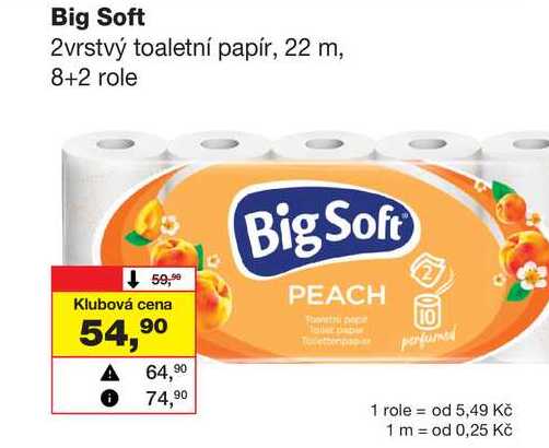 Big Soft 2vrstvý toaletní papír, 22 m, 8+2 role