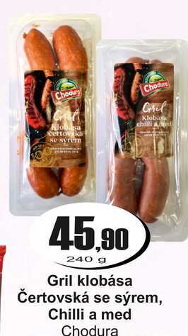 Gril klobása Čertovská se sýrem, Chilli a med Chodura 240 g