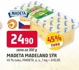 MADETA MADELAND SÝR 45% tuku, 100 g