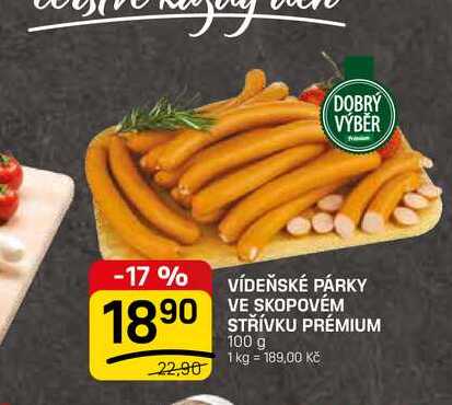 VÍDEŇSKÉ PÁRKY VE SKOPOVÉM STŘÍVKU PRÉMIUM 100g