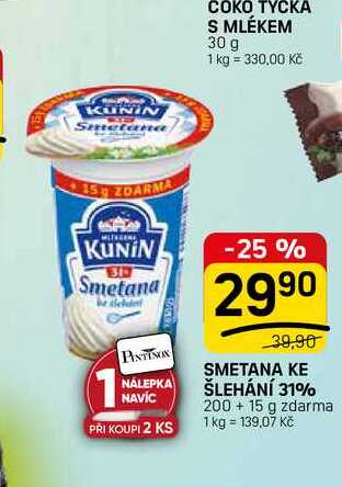 SMETANA KE ŠLEHÁNÍ 31% 200+15 g