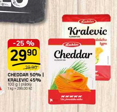 CHEDDAR 50% | KRALEVIC 45% 100 g | plátky 