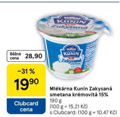 Mlékárna Kunín Zakysaná smetana krémovitá 15%, 190 g 
