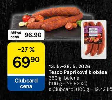 Tesco Papriková klobása, 360 g, balená  