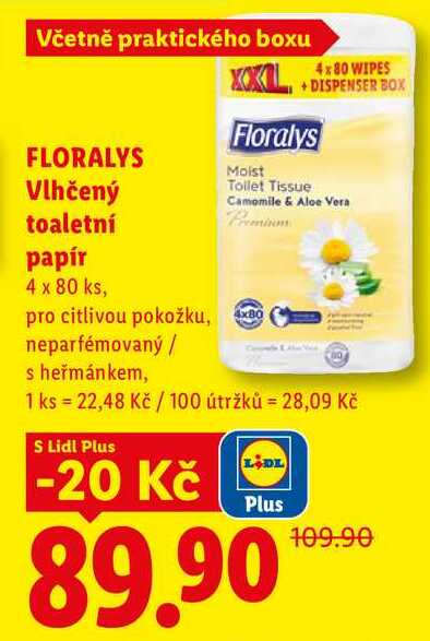 FLORALYS Vlhčený toaletní papír, 4x 80 ks
