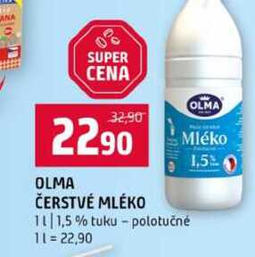 OLMA ČERSTVÉ MLÉKO 1,5% tuku polotučné 1l