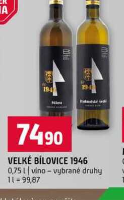 VELKÉ BÍLOVICE 1946 0,75l vino vybrané druhy 