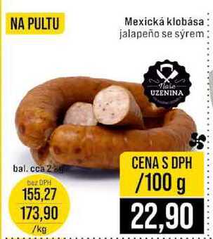 Mexická klobása jalapeño se sýrem 100g