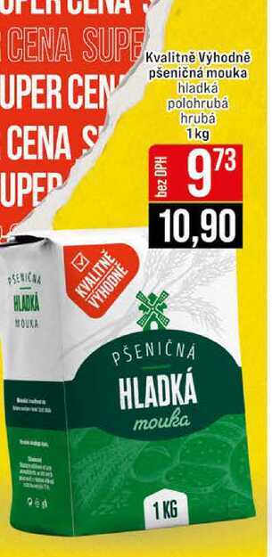 Kvalitně Výhodně pšeničná mouka hladká polohrubá hrubá 1kg 