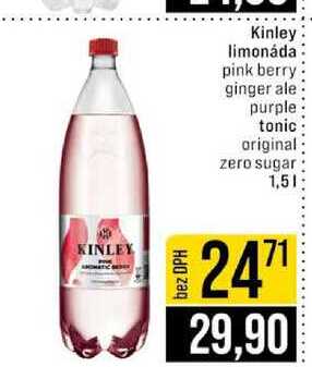 Kinley limonáda pink berry ginger ale purple tonic original zero sugar 1,5l