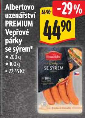 Albertovo uzenářství PREMIUM Vepřové párky se sýrem, 200 g 