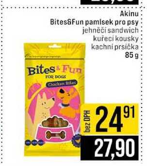 Akinu Bites&Fun pamlsek pro psy jehněčí sandwich kuřecí kousky kachni prsička 85g