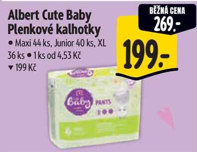 Albert Cute Baby Plenkové kalhotky, Maxi 44 ks, Junior 40 ks, XL 36 ks 