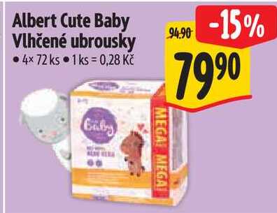 Albert Cute Baby Vlhčené ubrousky, 4x 72 ks 