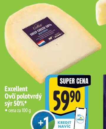 Excellent Ovčí polotvrdý sýr 50%*, 100 g  