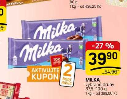 MILKA vybrané druhy 87,5-100 g 