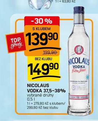 NICOLAUS VODKA 37,5-38% vybrané druhy 0,5l 