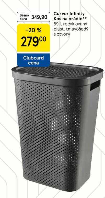 Curver Infinity Koš na prádlo, 59 l, recyklovaný plast, tmavošedý s otvory 