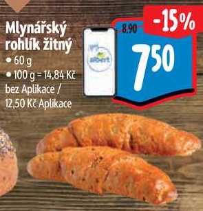 Mlynářský rohlík žitný, 60 g