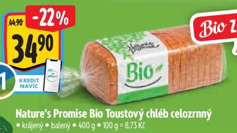 Nature's Promise Bio Toustový chléb celozrnný, 400 g 