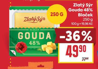 Zlatý Sýr Gouda 48% Bloček 250 g 