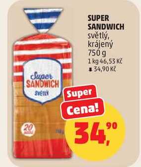 SUPER SANDWICH světlý, krájený, 750 g 