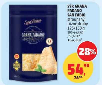 SÝR GRANA PADANO SAN FABIO strouhaný, různé druhy, 125/150 g  