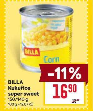 BILLA Kukuřice super sweet 150/140 g 