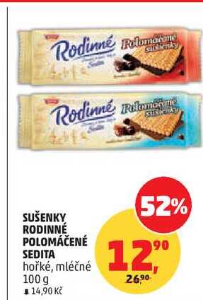 SUŠENKY RODINNÉ POLOMÁČENÉ SEDITA hořké, mléčné, 100 g