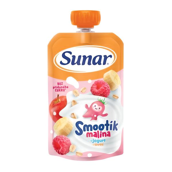Sunar Smootík dětská kapsička malina, jogurt, ovesné vločky, 12 m+