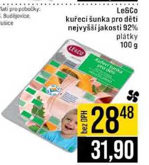 Le&Co kuřecí šunka pro děti nejvyšší jakosti 92% plátky 100 g 
