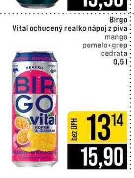 Birgo Vital ochucený nealko nápoj z piva mango pomelo+grep cedrata 0,5l