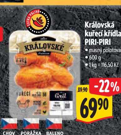 Královská kuřecí křídla PIRI-PIRI 600 g
