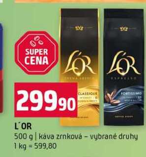 L'OR 500 g káva zrnková vybrané druhy