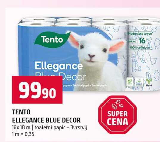 TENTO ELLEGANCE BLUE DECOR 16x 18 m toaletní papír 3vrstvý 