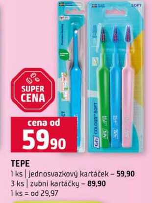 TEPE 1 ks jednosvazkový kartáček 3 ks zubní kartáčky