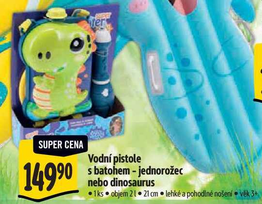 Vodní pistole s batohem - jednorožec nebo dinosaurus