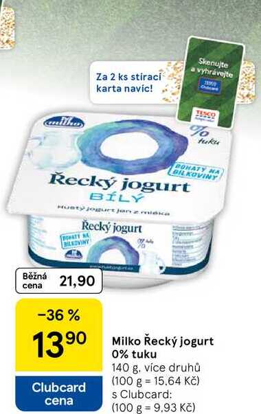Milko Řecký jogurt 0% tuku, 140 g 