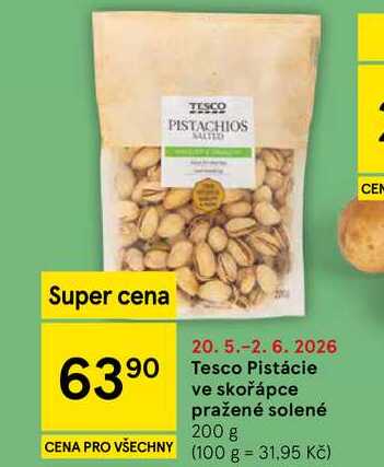 Tesco Pistácie ve skořápce pražené solené, 200 g  