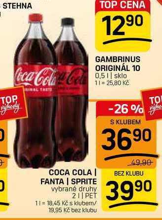 COCA COLA | FANTA | SPRITE vybrané druhy 2l