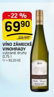 VÍNO ZÁMECKÉ VINOHRADY vybrané druhy 0,75l